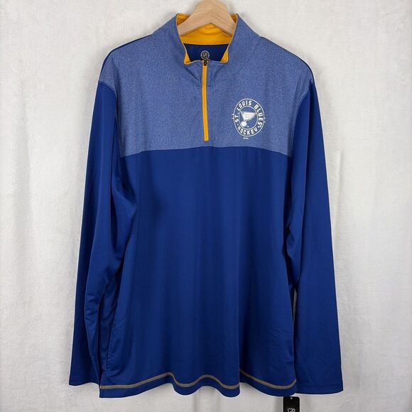 St. Louis Blues NHL 1/4 Zip Blue Pullover Tech Shirt Jacket Men's Size XL NWT - Picture 1 of 6